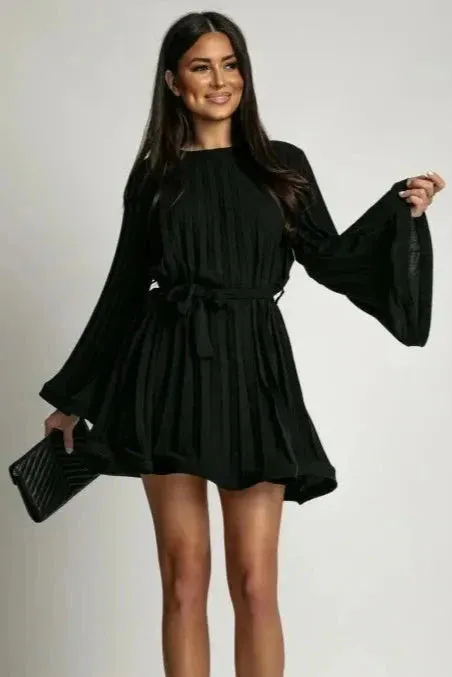Flowy Pleated Mini Dress | Elegant & Chic | Cinched Waist