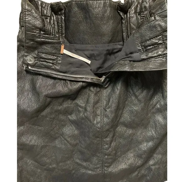 Free People Midnight Payton Paperbag Vegan Leather Tie Waist Mini Skirt Size 0