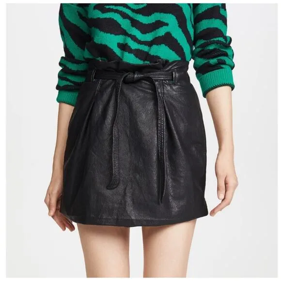 Free People Midnight Payton Paperbag Vegan Leather Tie Waist Mini Skirt Size 0