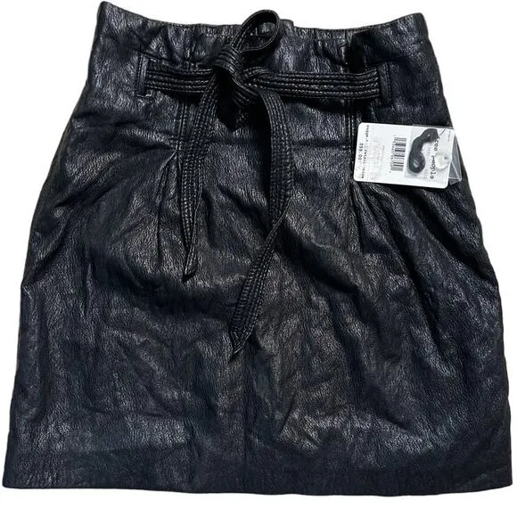 Free People Midnight Payton Paperbag Vegan Leather Tie Waist Mini Skirt Size 0