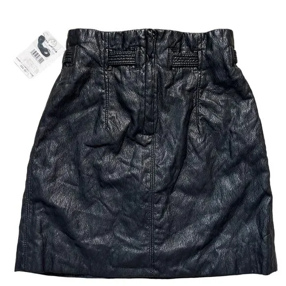 Free People Midnight Payton Paperbag Vegan Leather Tie Waist Mini Skirt Size 0
