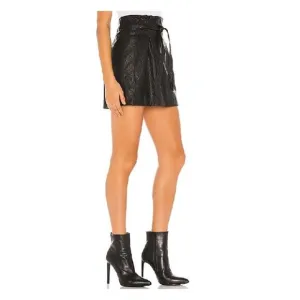 Free People Midnight Payton Paperbag Vegan Leather Tie Waist Mini Skirt Size 0