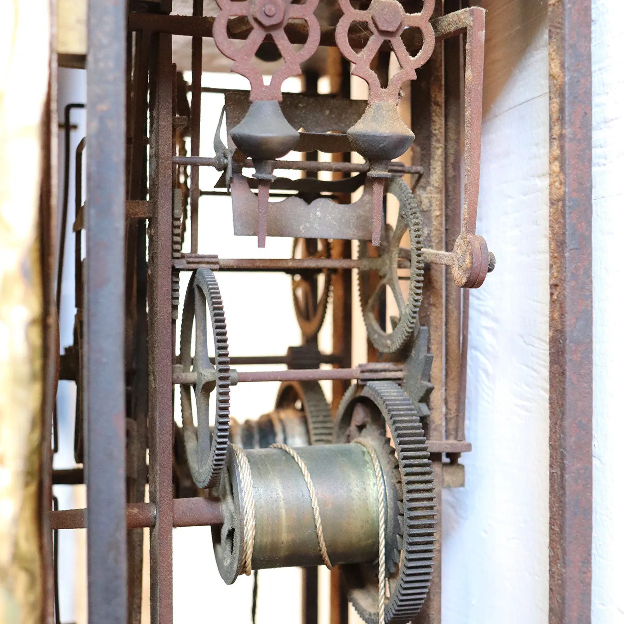 French Provincial Brass Repousse Morbier Hanging Wall Clock