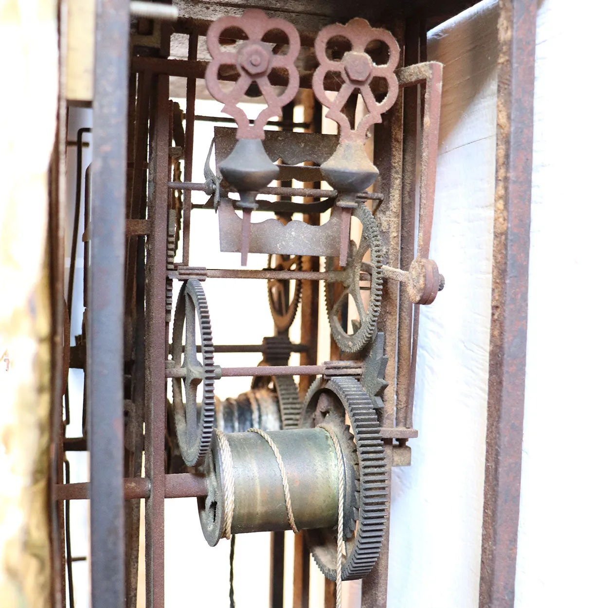 French Provincial Brass Repousse Morbier Hanging Wall Clock