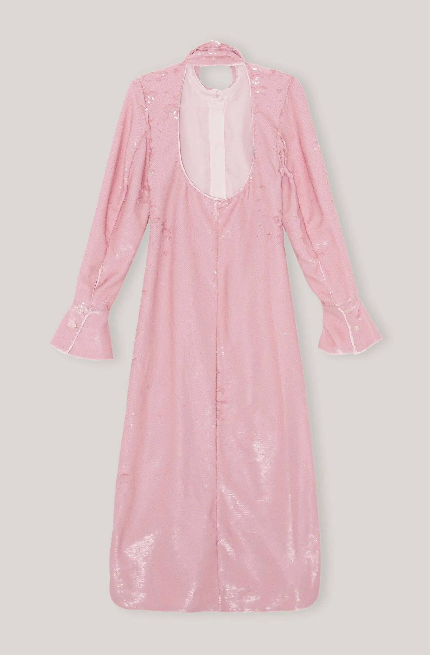 Ganni - SEQUINS SEQUINS LONG COLLAR GATHERED FITTED DRESS