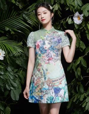 Green Digital Qipao Cheongsam