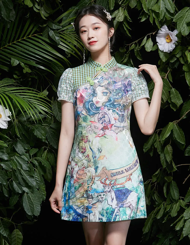 Green Digital Qipao Cheongsam