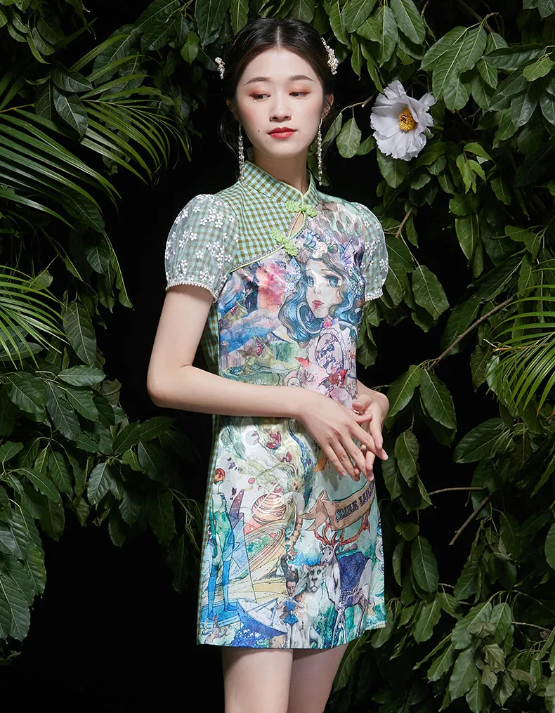Green Digital Qipao Cheongsam