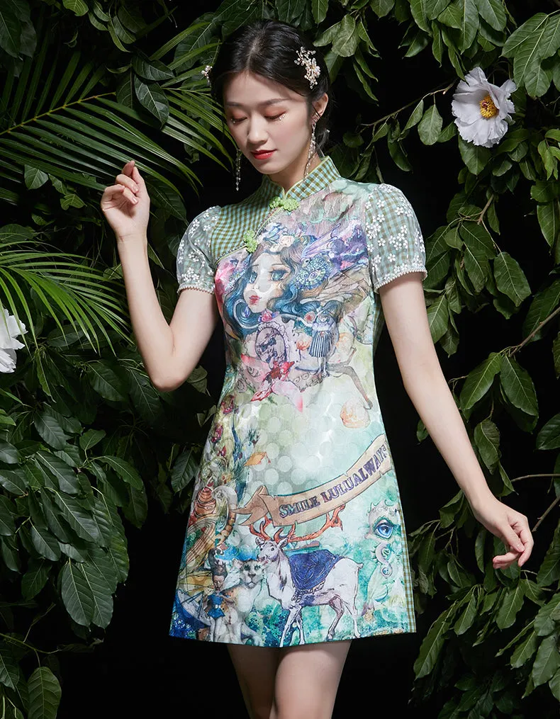 Green Digital Qipao Cheongsam
