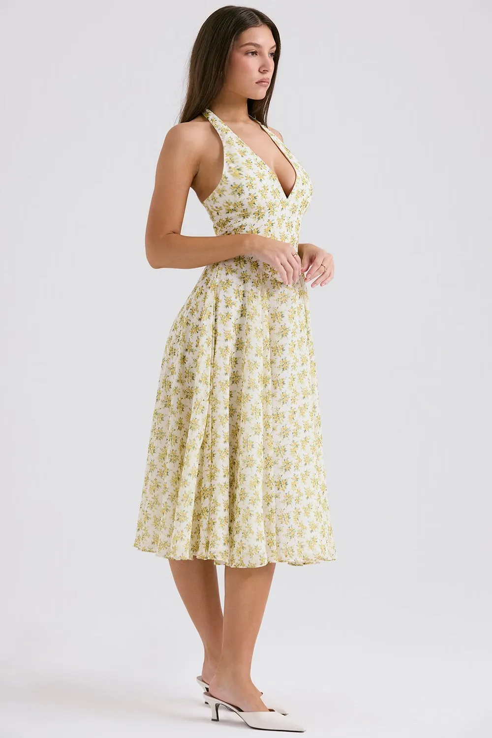 Halter Midi Dress | Flowy Silhouette | Floral Charm