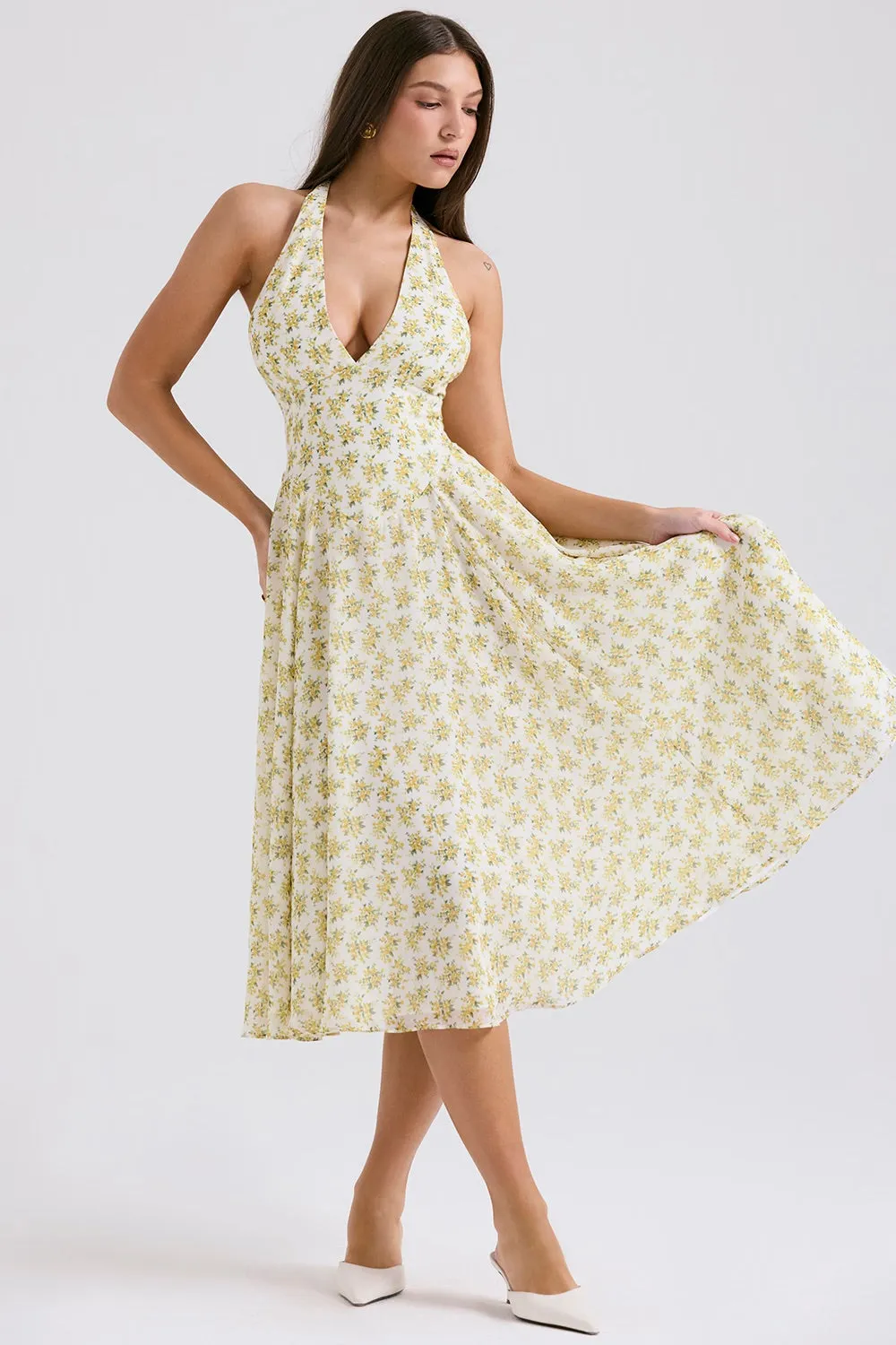 Halter Midi Dress | Flowy Silhouette | Floral Charm