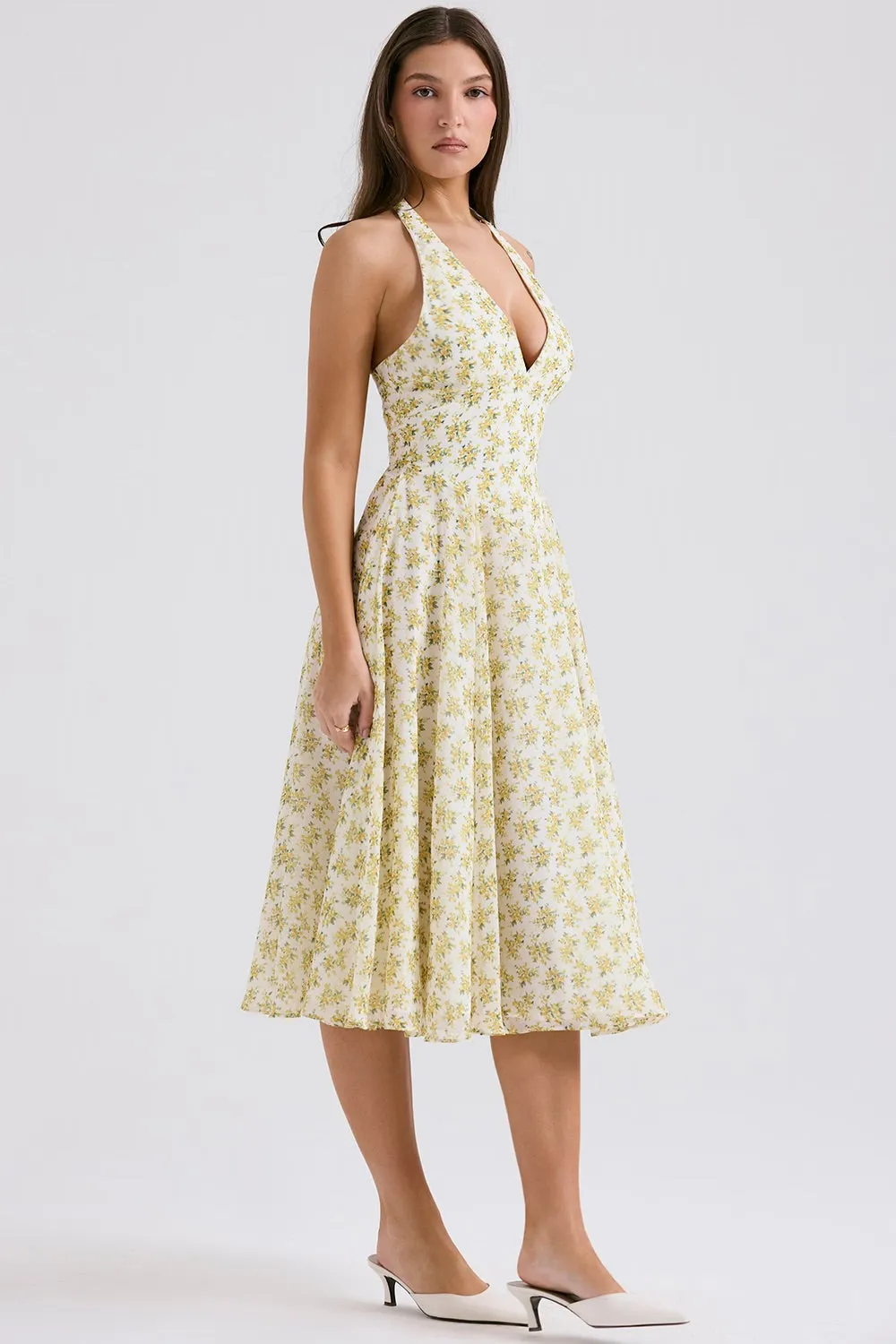 Halter Midi Dress | Flowy Silhouette | Floral Charm