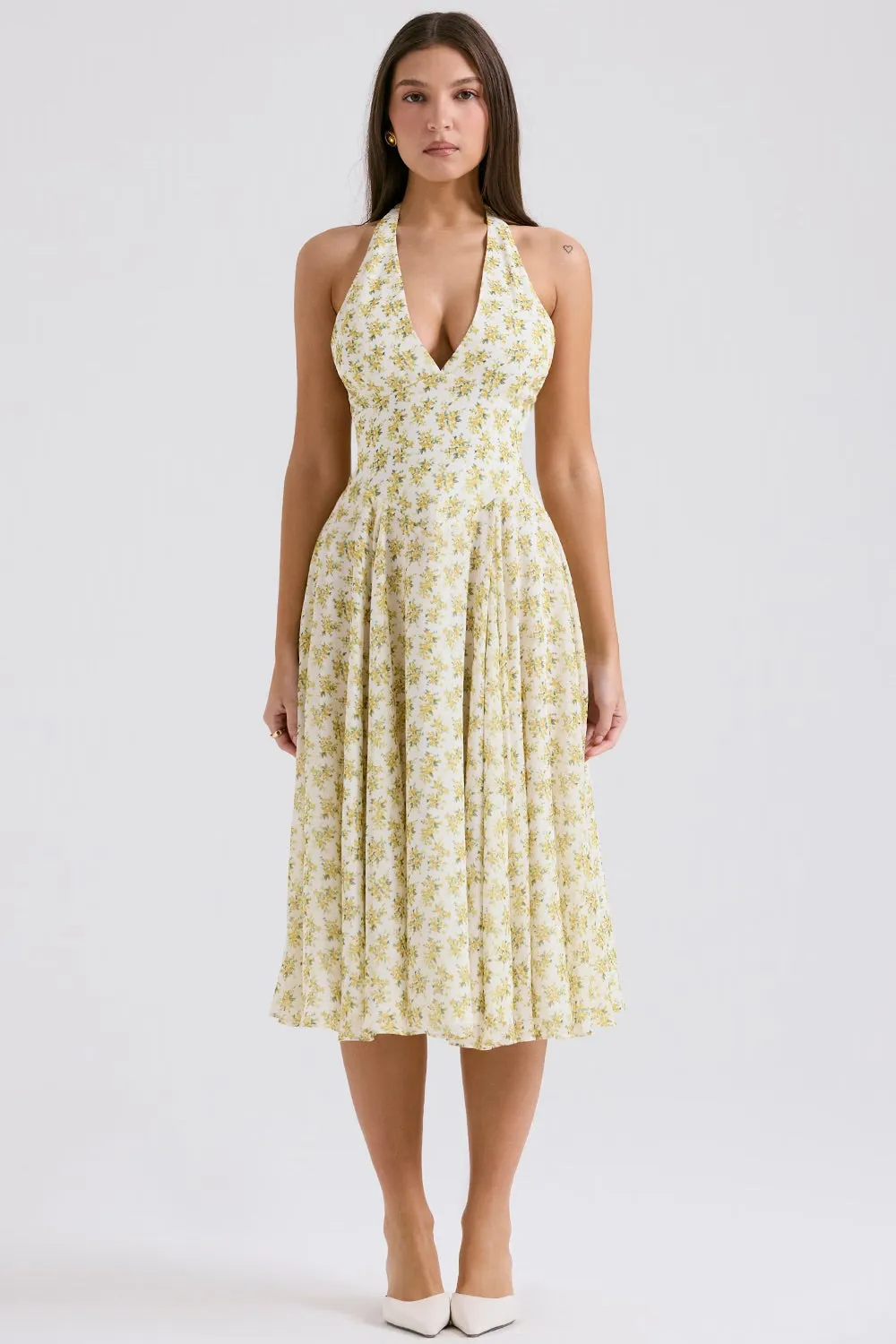 Halter Midi Dress | Flowy Silhouette | Floral Charm
