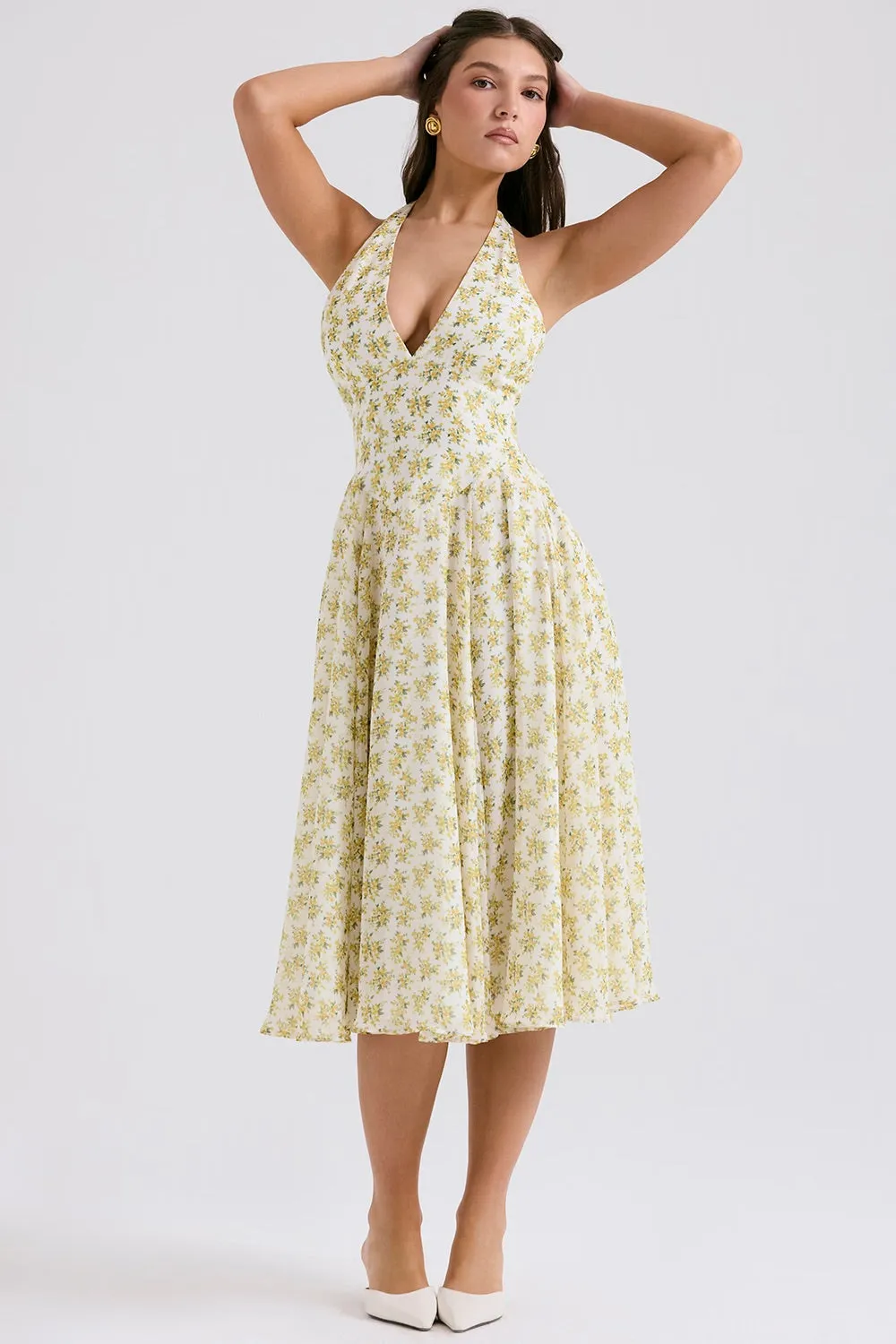 Halter Midi Dress | Flowy Silhouette | Floral Charm