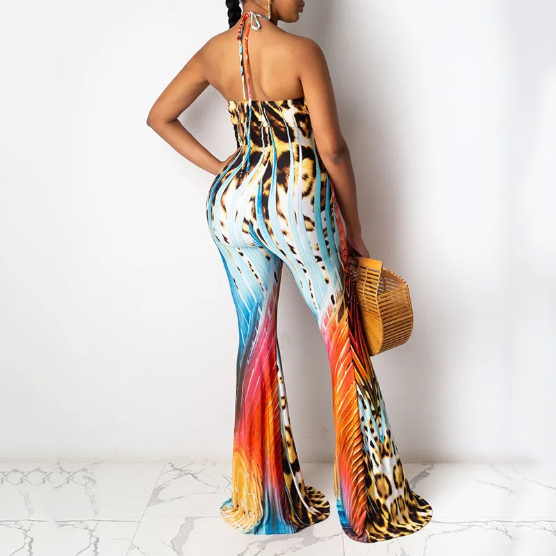 Halter Neck Floral Print Jumpsuit