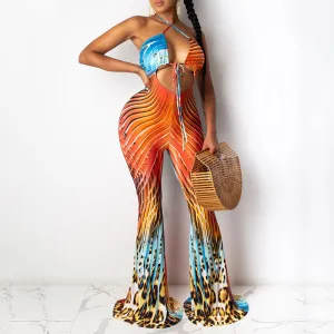 Halter Neck Floral Print Jumpsuit