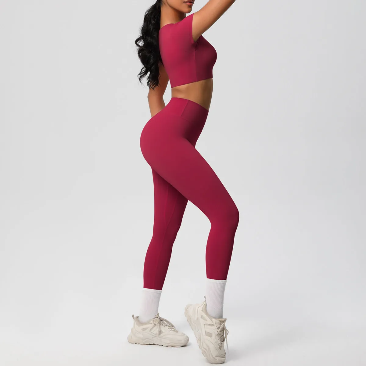 High-Performance Short Sleeve Yoga and Fitness Two-Piece Set