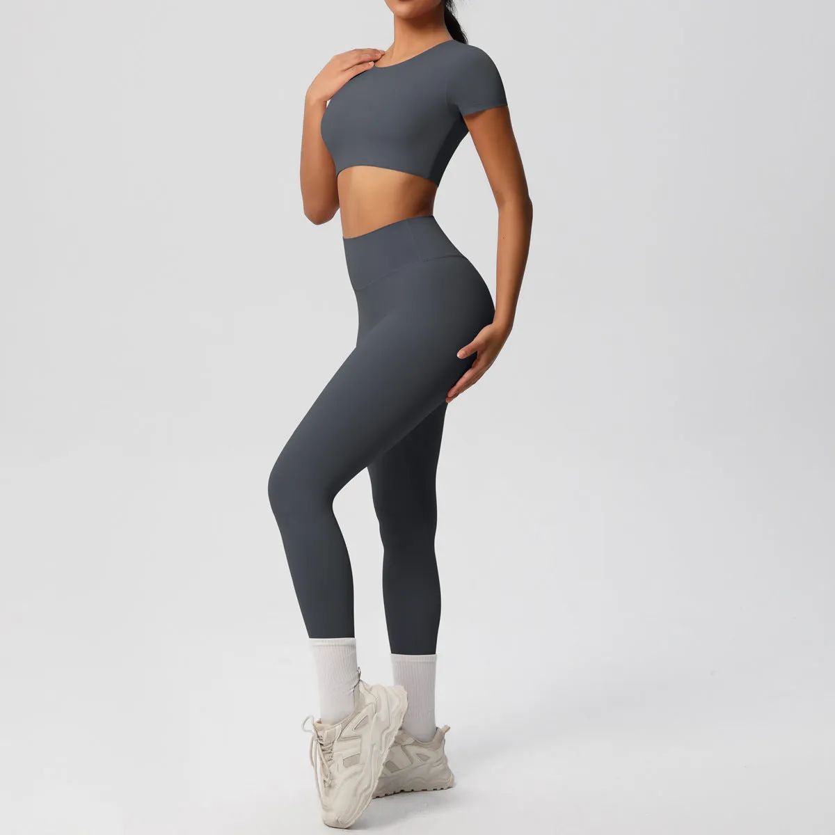 High-Performance Short Sleeve Yoga and Fitness Two-Piece Set
