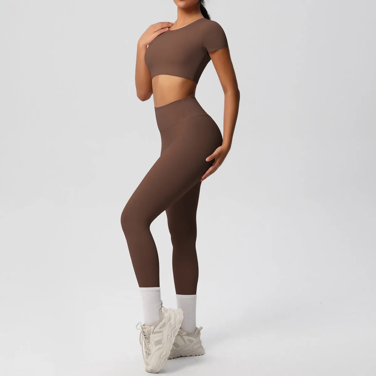 High-Performance Short Sleeve Yoga and Fitness Two-Piece Set