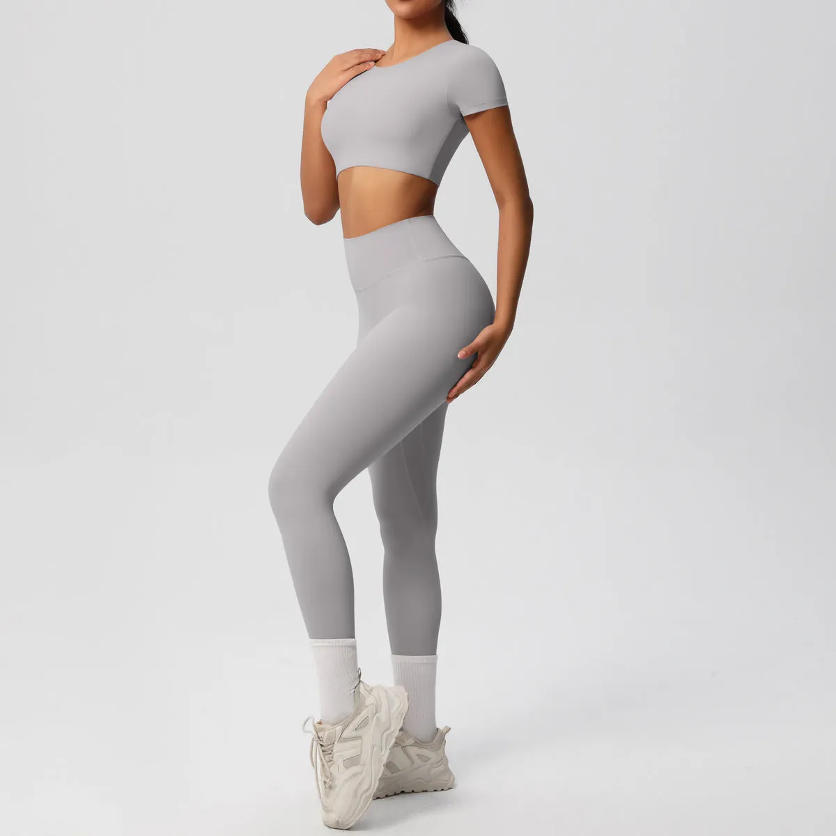 High-Performance Short Sleeve Yoga and Fitness Two-Piece Set
