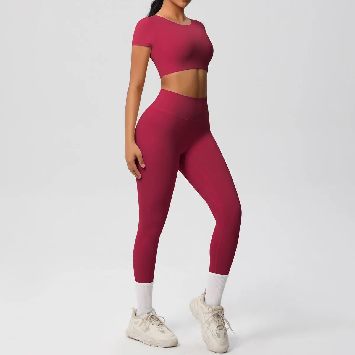 High-Performance Short Sleeve Yoga and Fitness Two-Piece Set