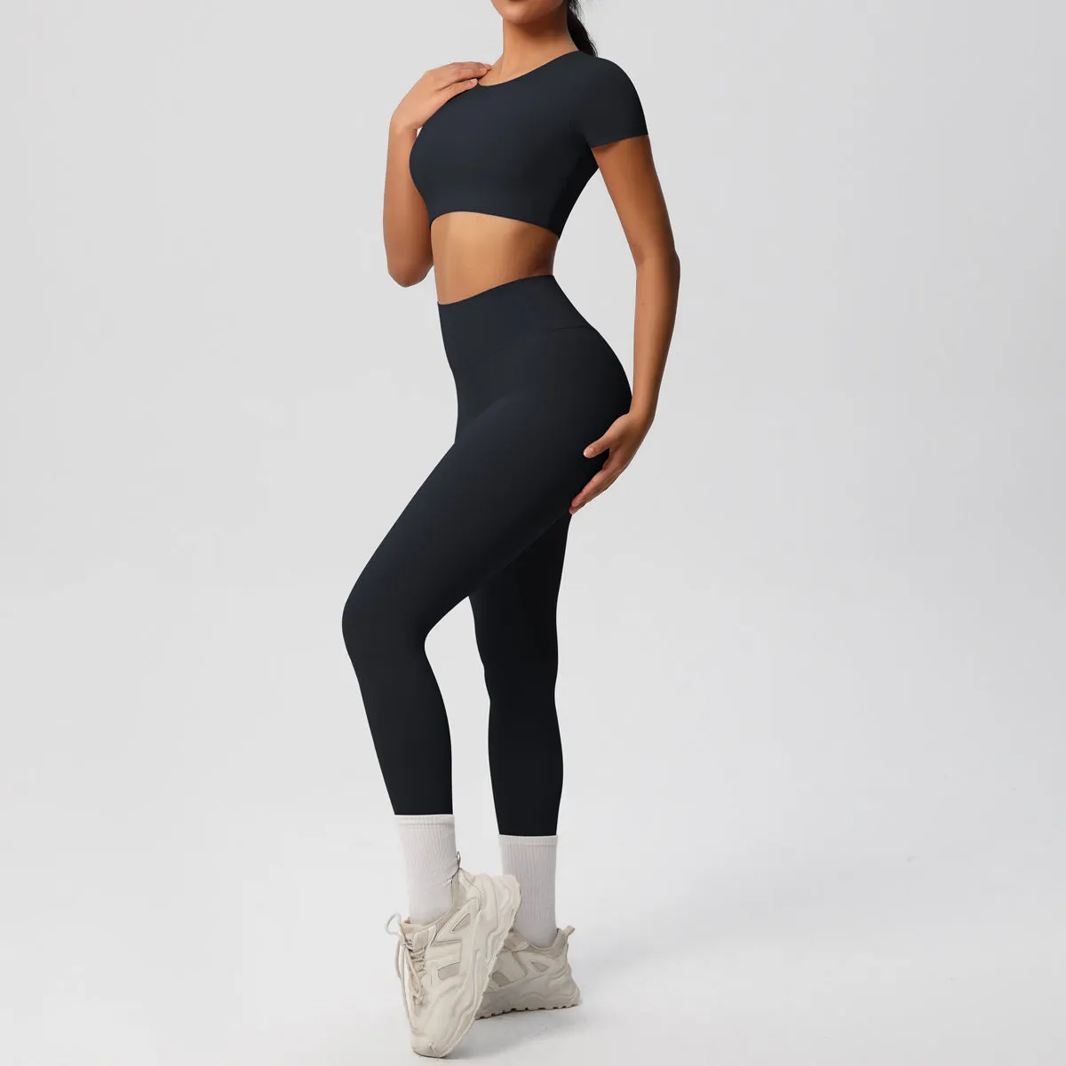 High-Performance Short Sleeve Yoga and Fitness Two-Piece Set