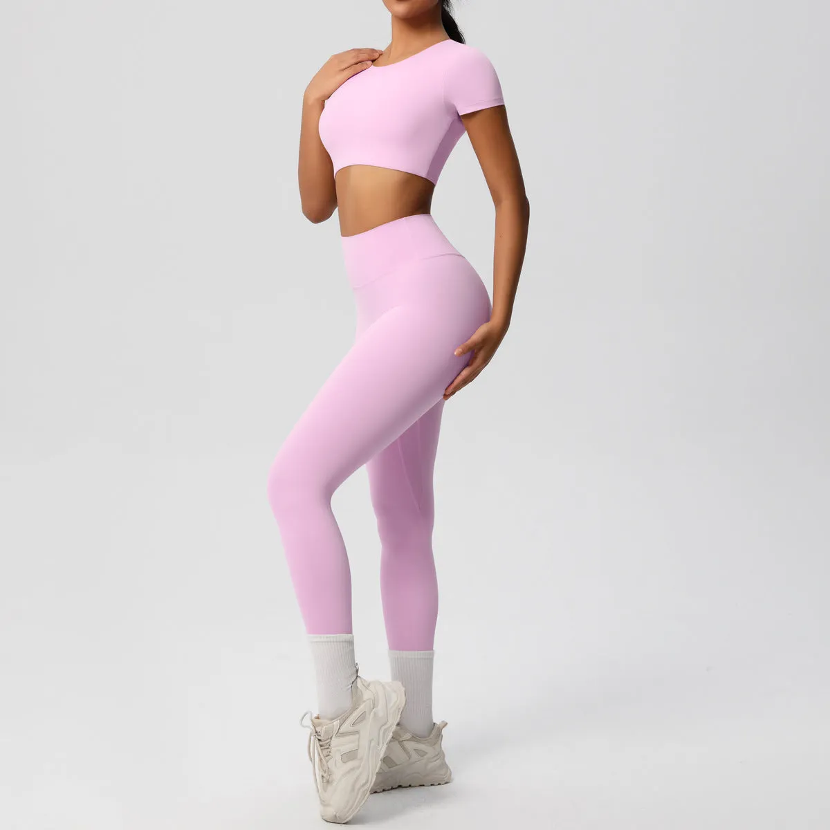 High-Performance Short Sleeve Yoga and Fitness Two-Piece Set