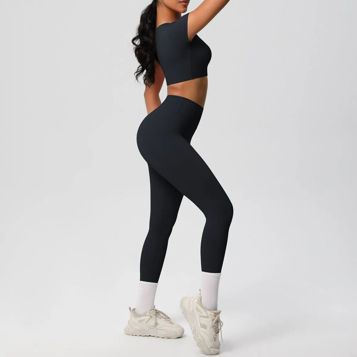 High-Performance Short Sleeve Yoga and Fitness Two-Piece Set