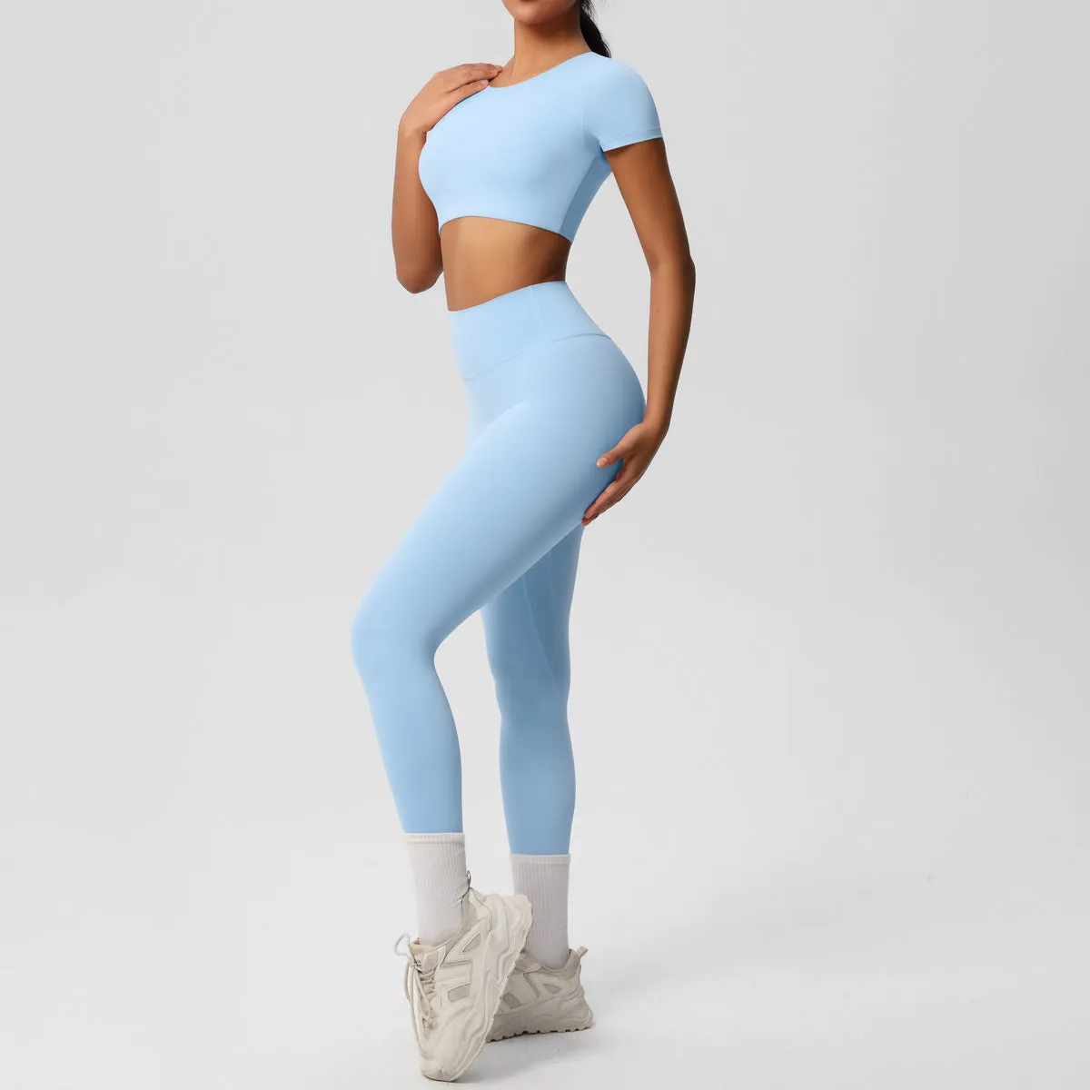 High-Performance Short Sleeve Yoga and Fitness Two-Piece Set