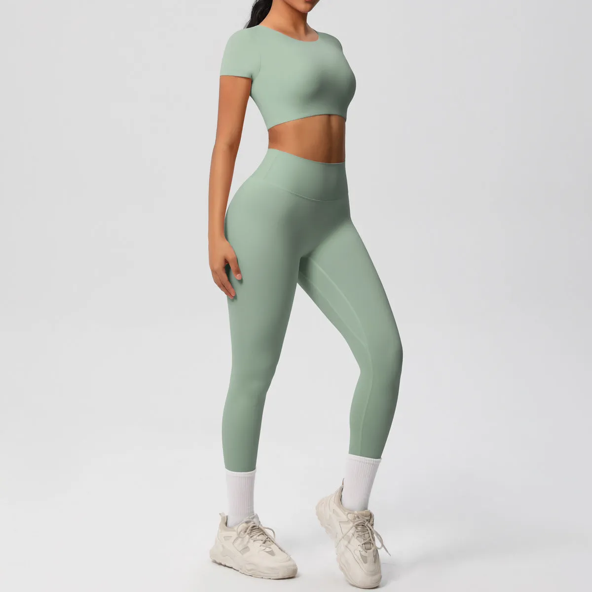 High-Performance Short Sleeve Yoga and Fitness Two-Piece Set