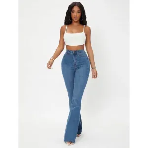 High waisted boot cut jeans medium wash blue