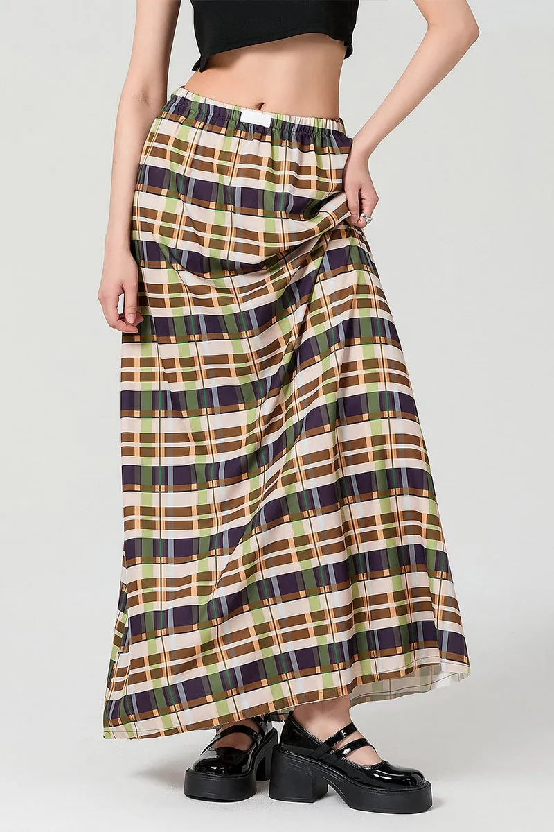 HQR1256 Urban Plaid Maxi Skirt