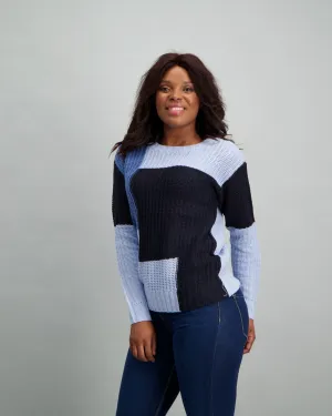 Ladies Variegated Block Stripe Pullover - Blue