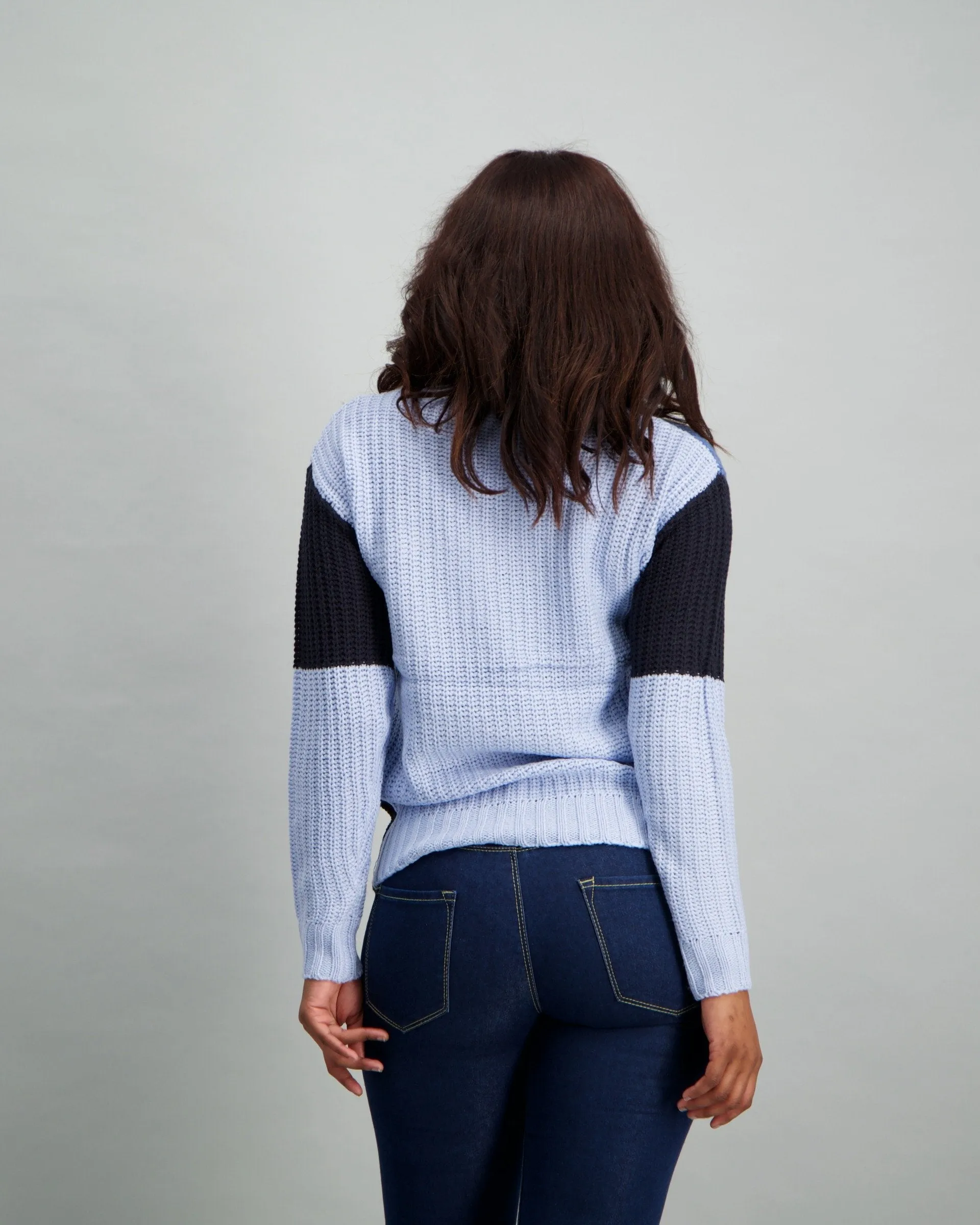 Ladies Variegated Block Stripe Pullover - Blue