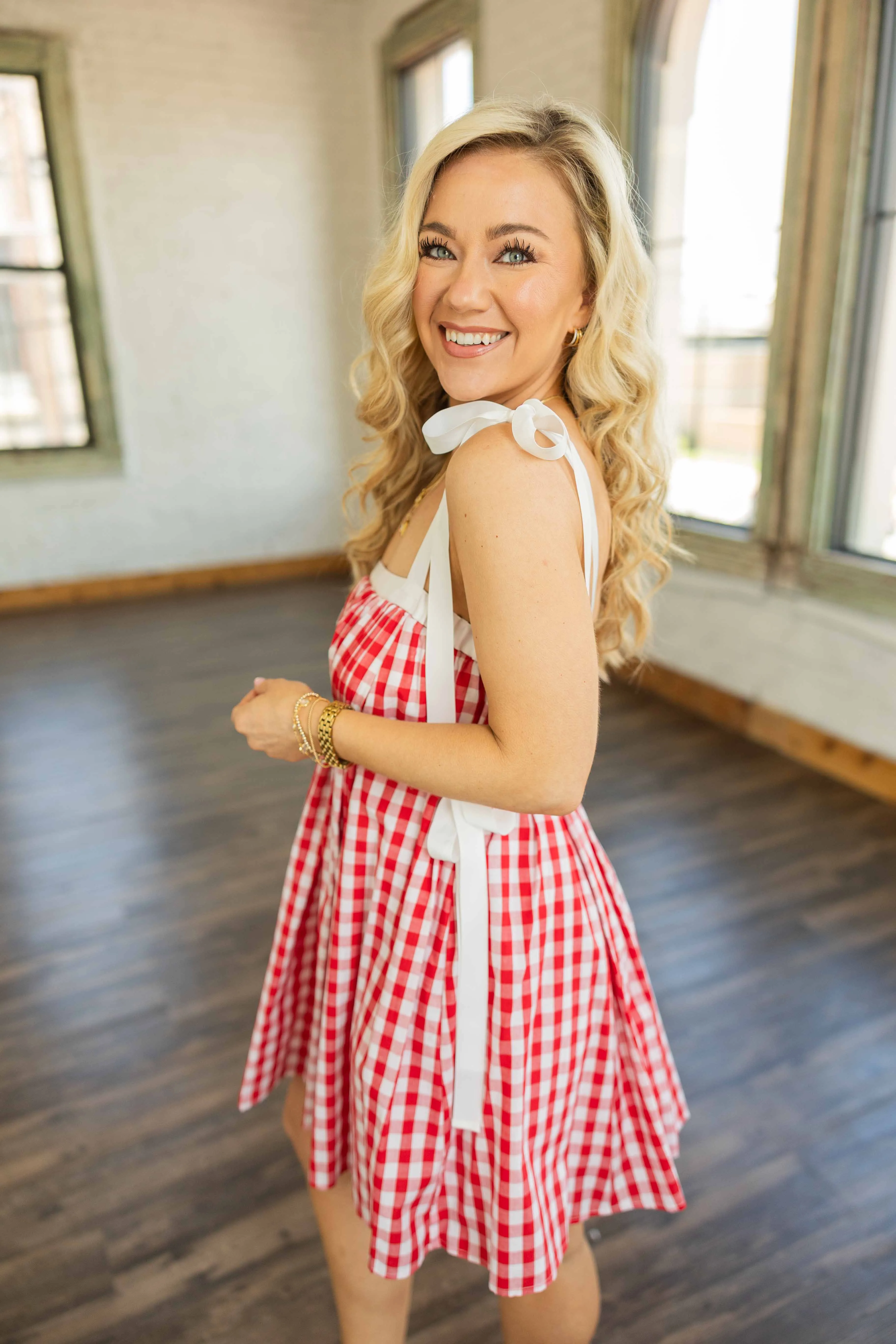 LILLIAN GINGHAM PULLOVER BABYDOLL MINI DRESS
