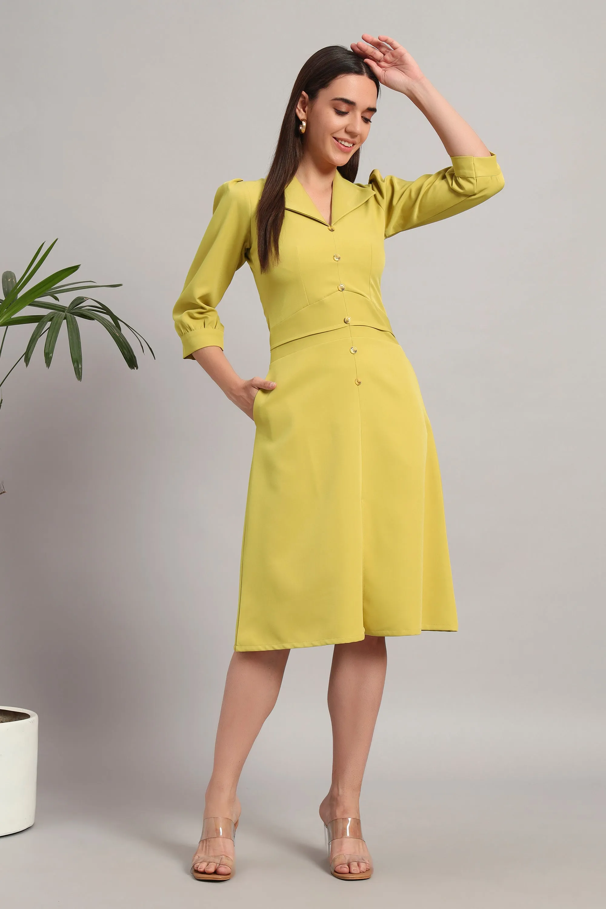 Lime Light, Full Sleeves Midi Dress