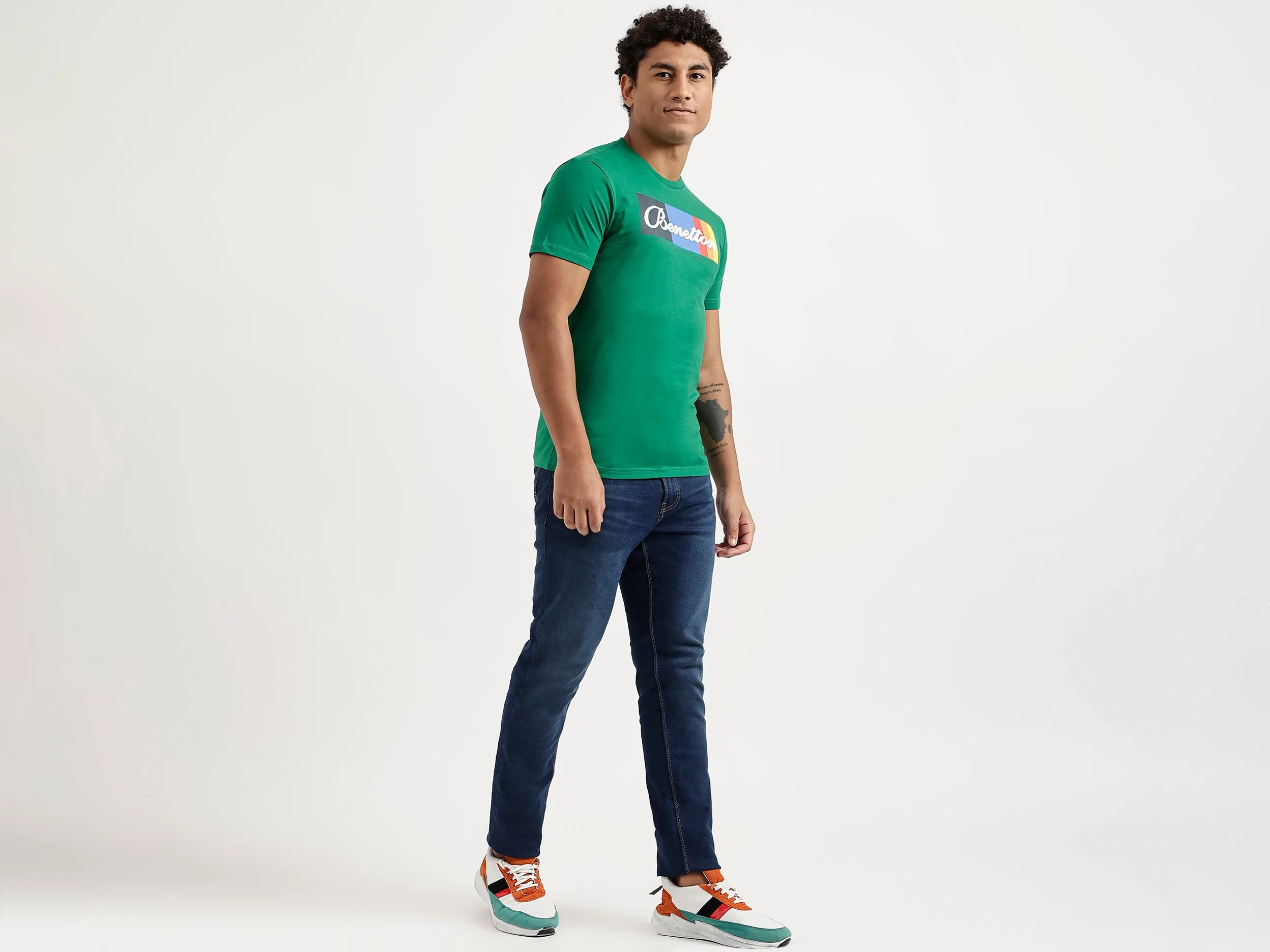 Men Green Printed Regular T Shirt