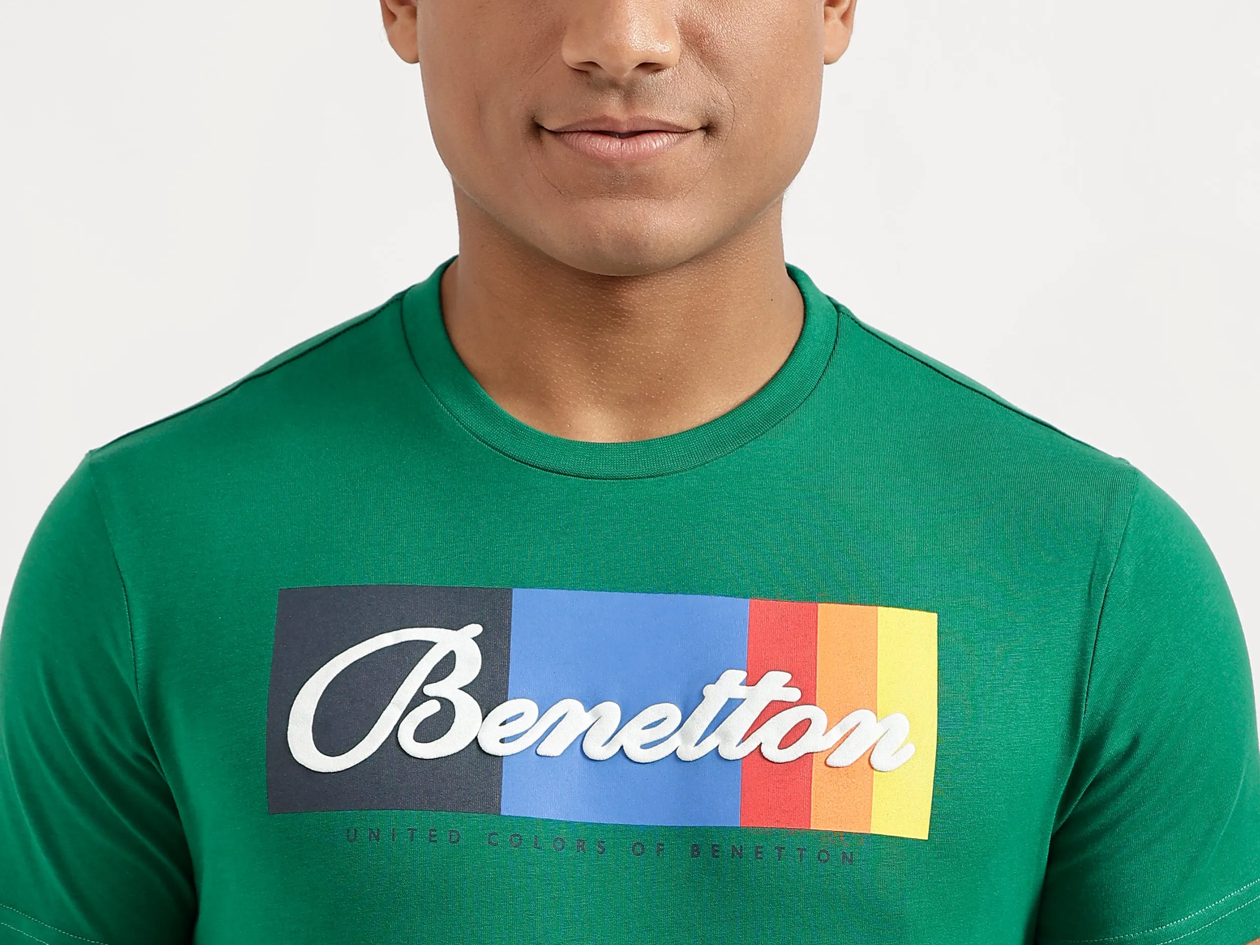 Men Green Printed Regular T Shirt