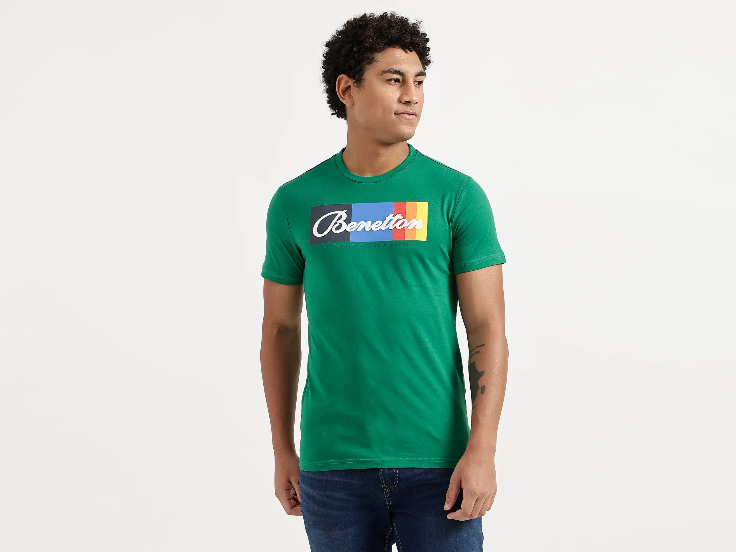 Men Green Printed Regular T Shirt