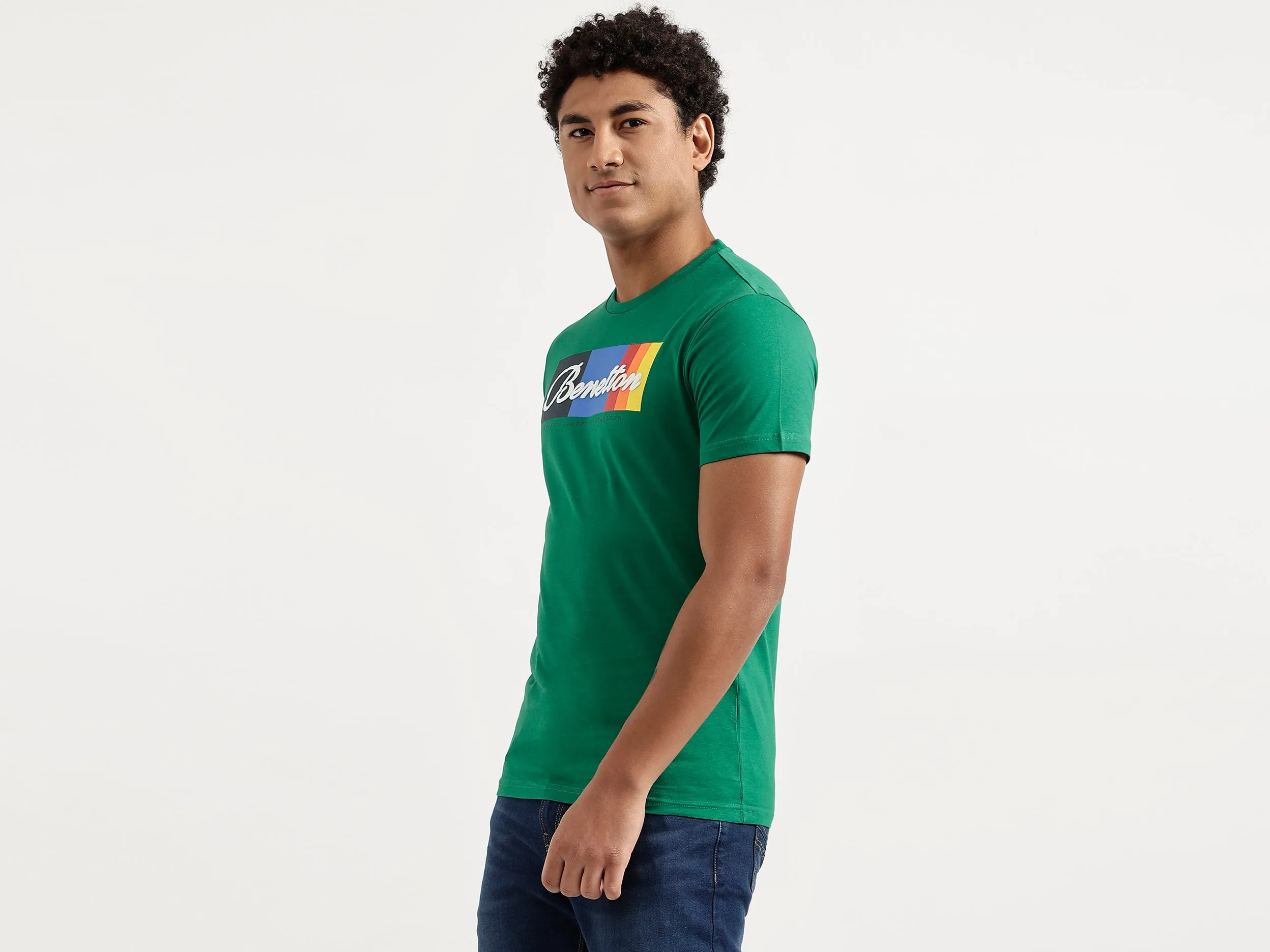 Men Green Printed Regular T Shirt