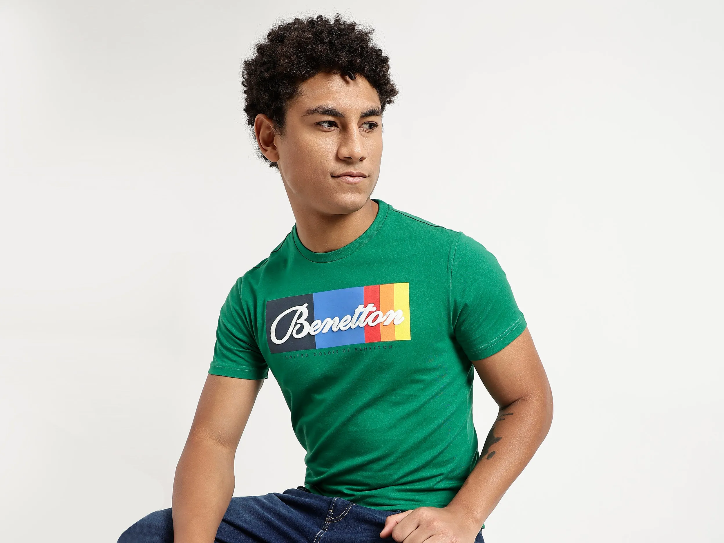 Men Green Printed Regular T Shirt