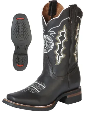 Men's Genuine Leather Embroidered Design Cowboy Boots 'El General' Choco Color 51114