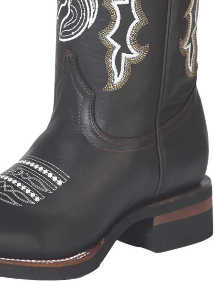 Men's Genuine Leather Embroidered Design Cowboy Boots 'El General' Choco Color 51114