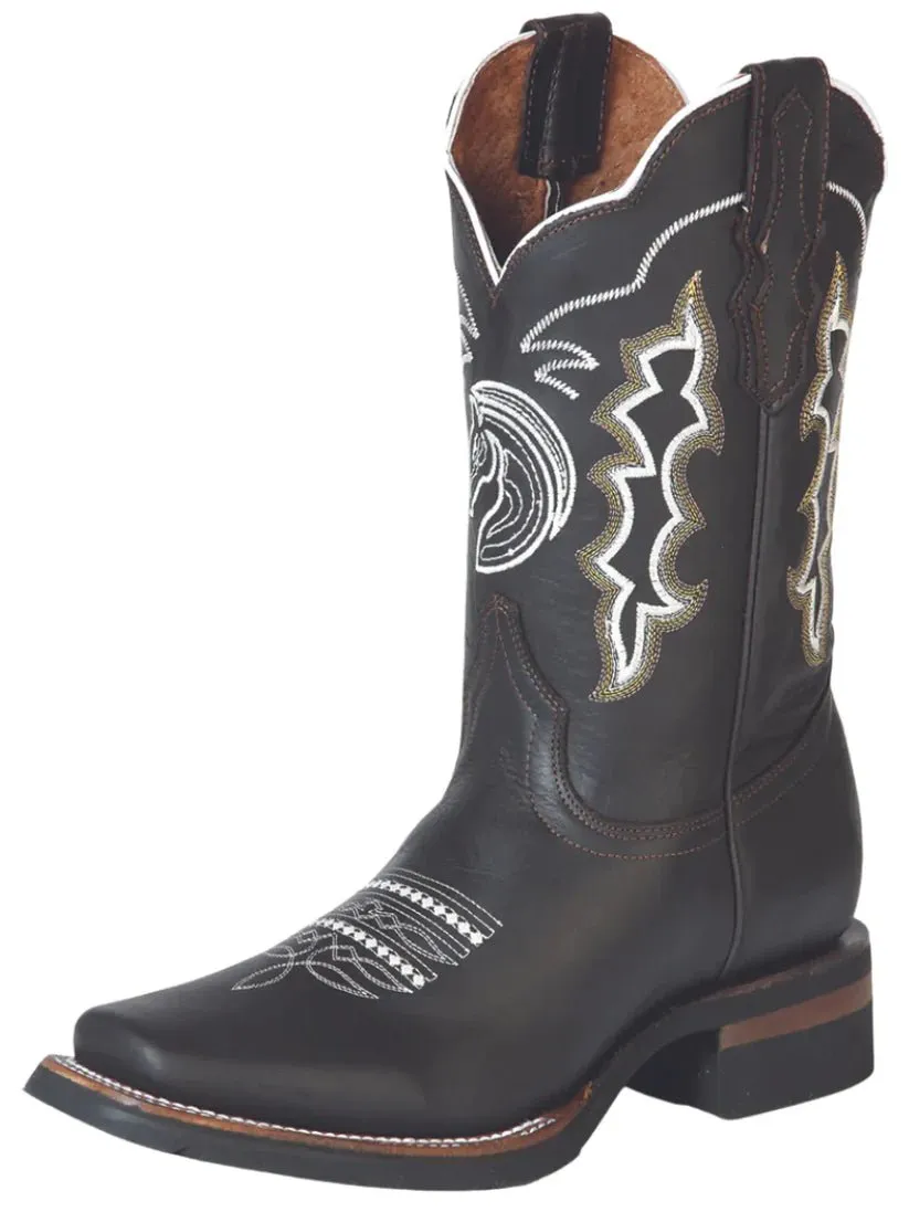 Men's Genuine Leather Embroidered Design Cowboy Boots 'El General' Choco Color 51114