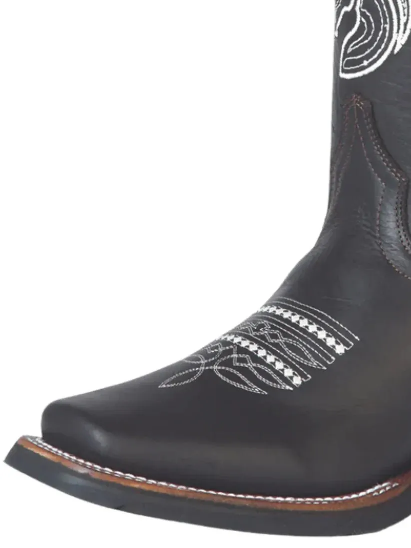 Men's Genuine Leather Embroidered Design Cowboy Boots 'El General' Choco Color 51114