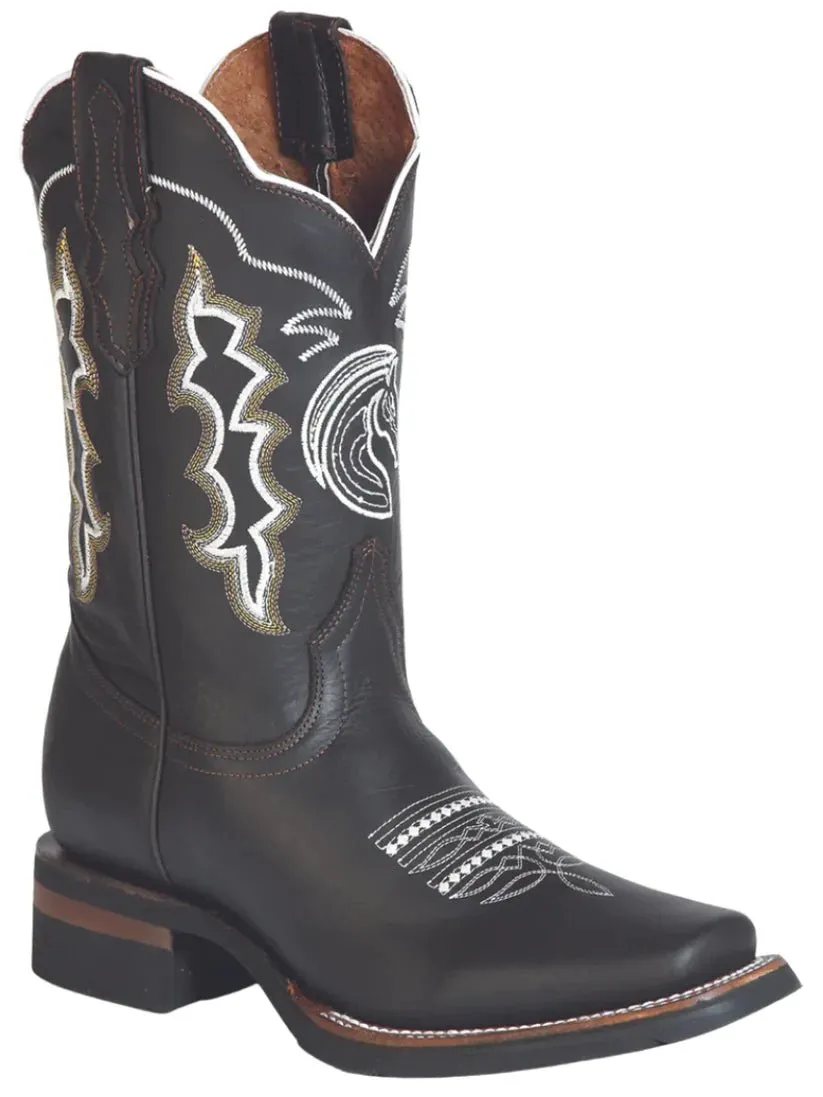 Men's Genuine Leather Embroidered Design Cowboy Boots 'El General' Choco Color 51114
