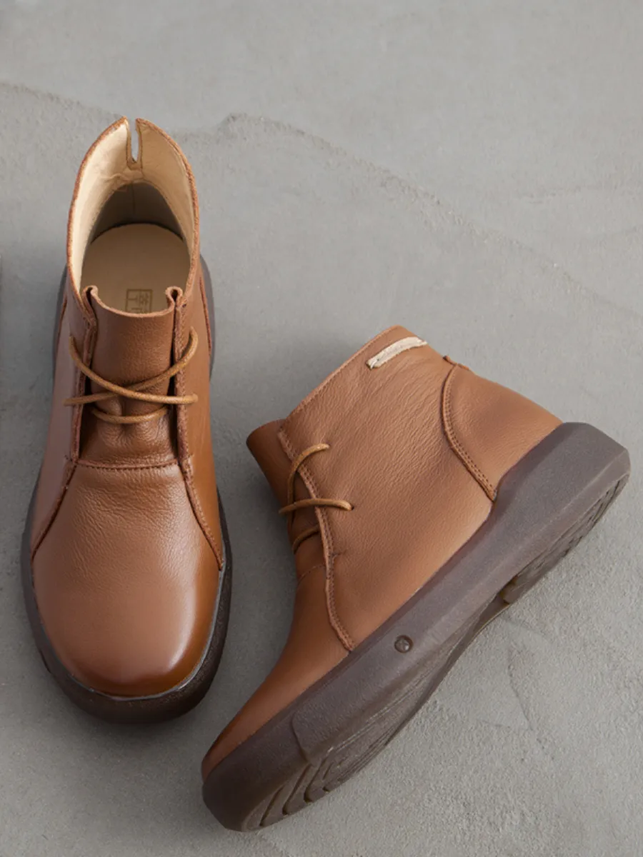 Modern Lace-Up Leather Ankle Boots - Brown