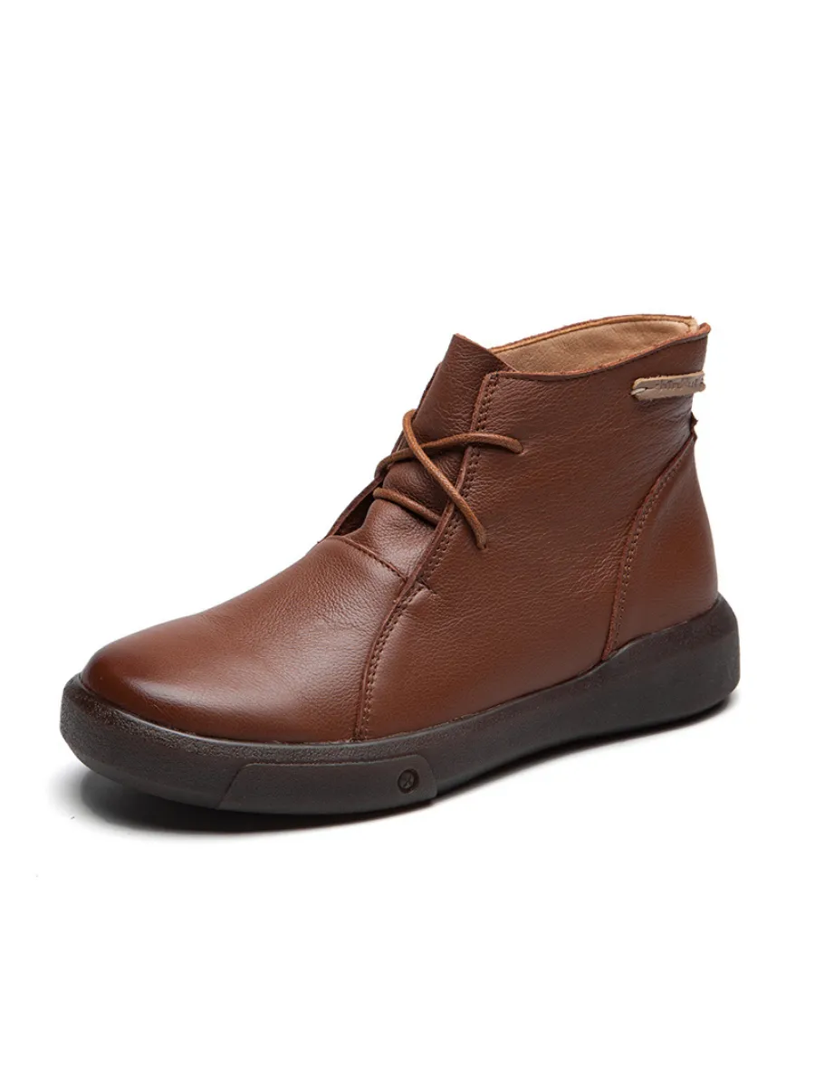 Modern Lace-Up Leather Ankle Boots - Brown