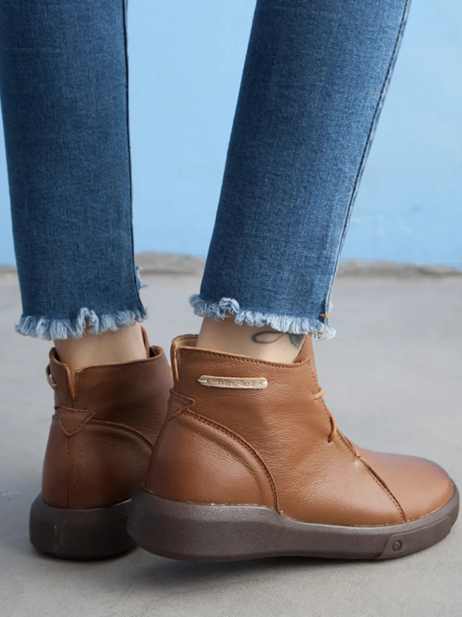 Modern Lace-Up Leather Ankle Boots - Brown