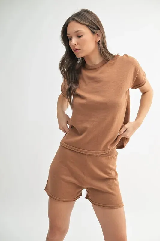 MONO B Easy Breezy Top and Shorts Sweater Set